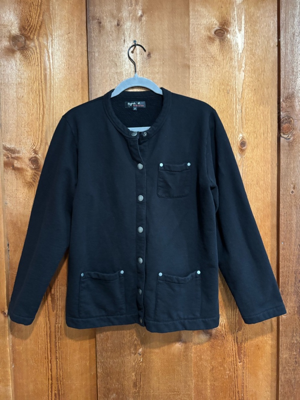 Agnes B Organic Cotton Fleece Snap Cardigan Jacket Black Size 3 Made France